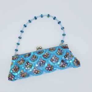 Women's Sea Blue Sequin Beads Clutch Purse